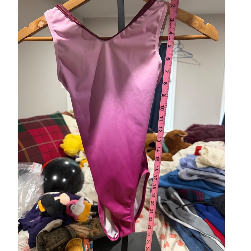 GK Elite Jade Carey Kids Gymnastics Leotard Pink Purple Ombre Mesh Back AXS - Picture 8 of 8